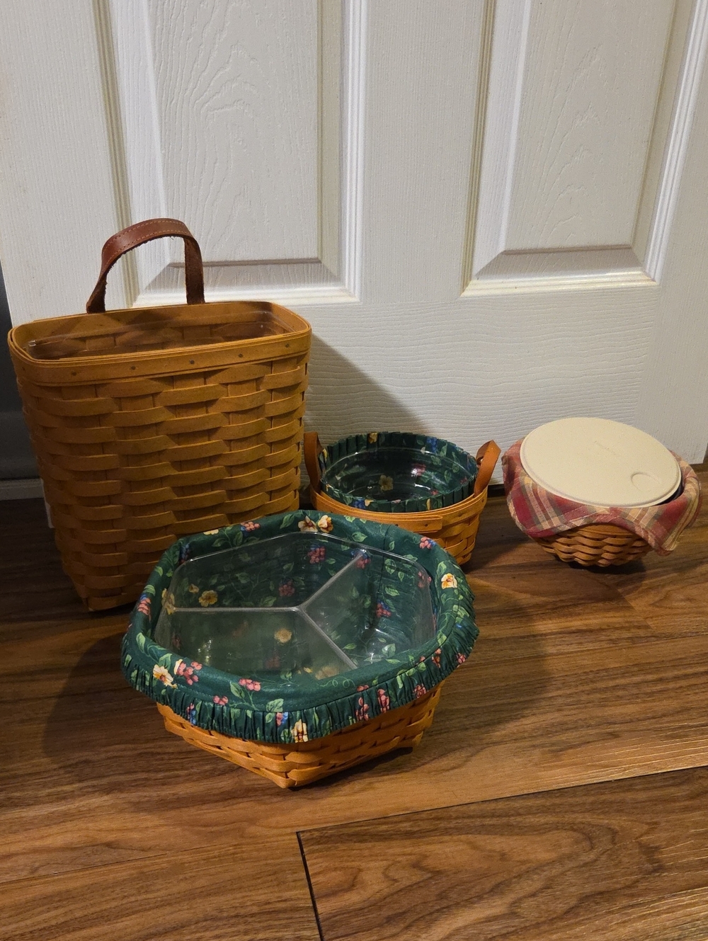 4 Longaberger Woven Baskets with Accessories
